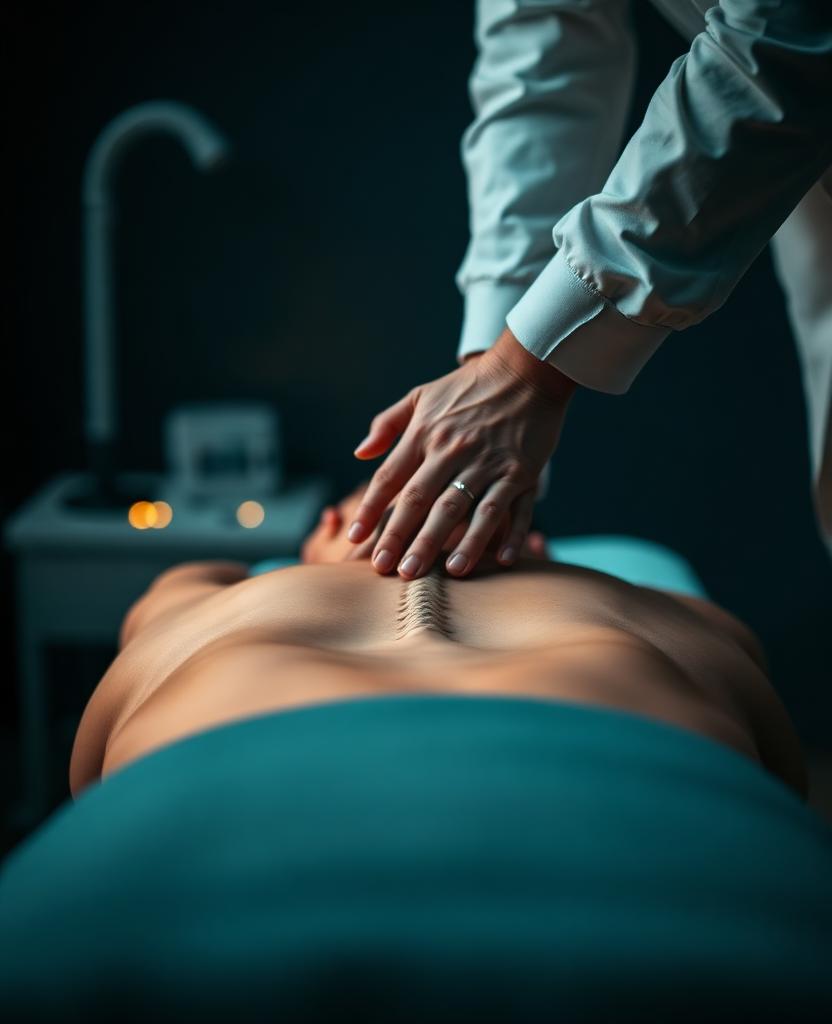 Chiropractor performing a gentle spinal adjustment